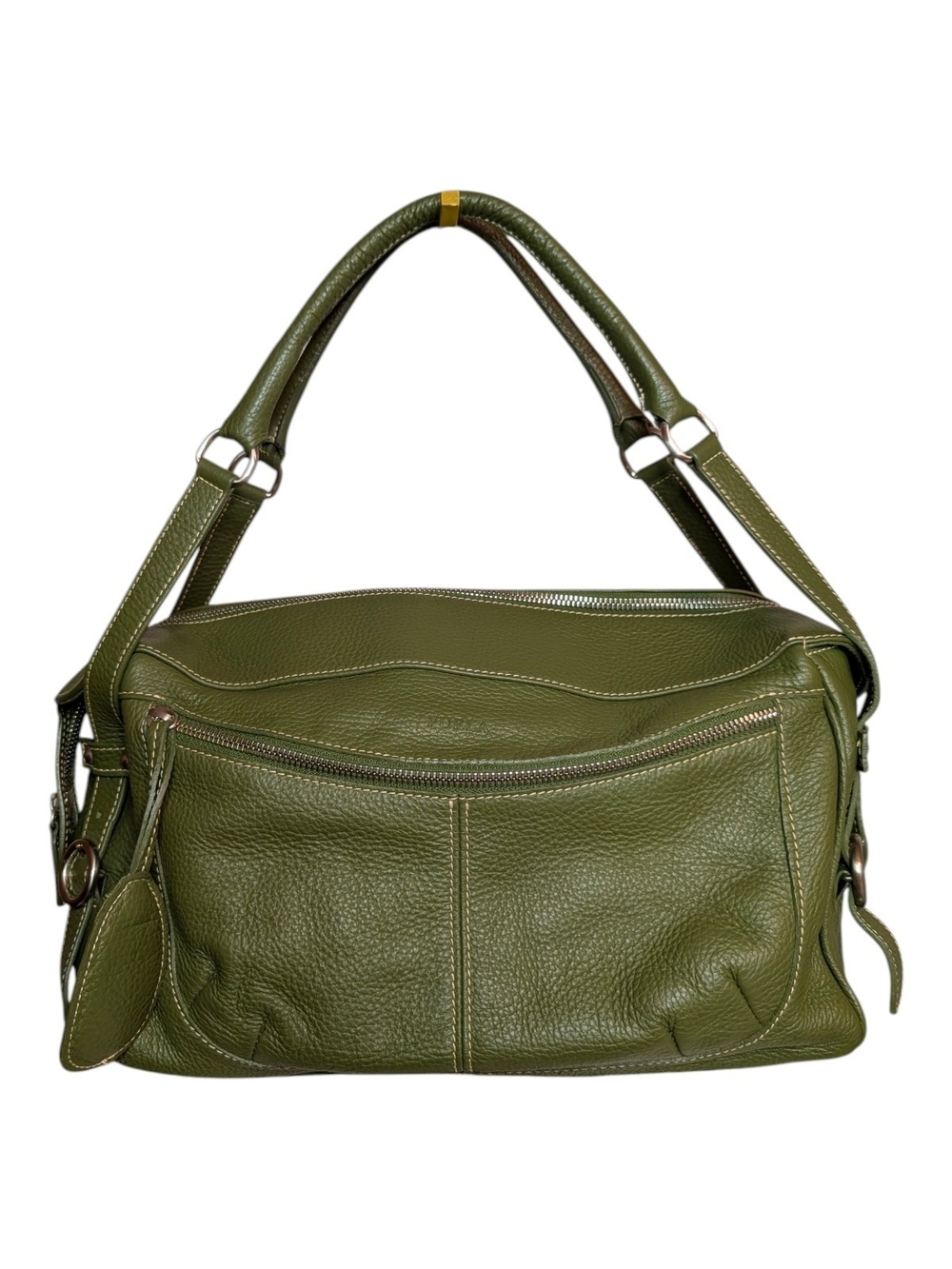 Furla Vintage Olive Green Pebbled Leather Shoulder Satchel - EUC!
